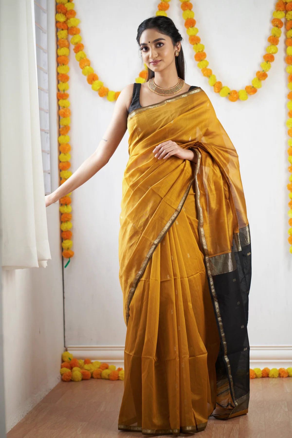 Mustard Cotton Handloom Saree